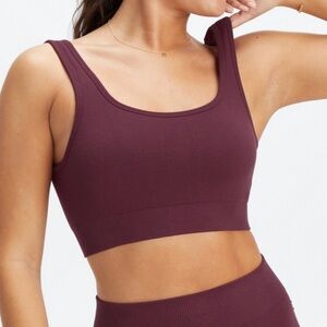 FABLETICS Burgundy Cloud Seamless Scoop Back Bra Soft‎ Ribbed Lounge Top Size L